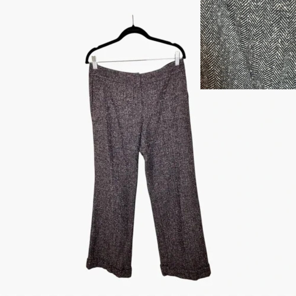 Trina Turk Gray Herringbone Wide Leg Trousers Career Tailored Size 8